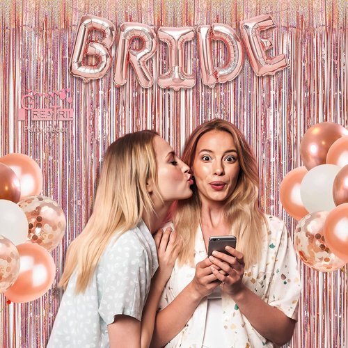 GREATRIL Rose Gold Tinsel Curtain Backdrop - Foil Fringe Streamers for Bachelorette Party | 2 Packs