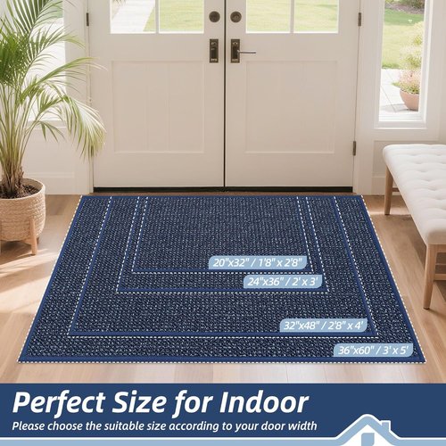 BEQHAUSE Dirt Trapper Door Mat - Non-Slip, Washable, Absorbent Entrance Mat | 20" x 32", Blue