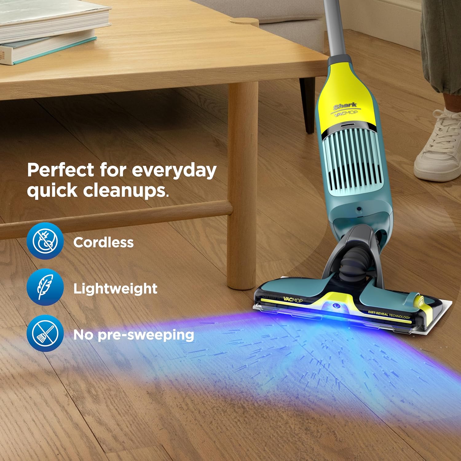 Shark VACMOP Reveal Cordless Hard Floor Cleaner - Powerful Suction & Illumination Light | Includes 4 Pads & 12oz Pet Solution