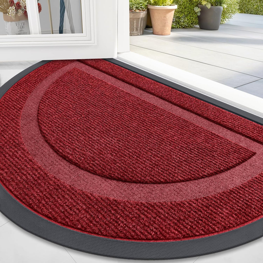 OLANLY Half Circle Door Mat - Waterproof All-Season Indoor/Outdoor Welcome Mat | 59x23, Wine Red