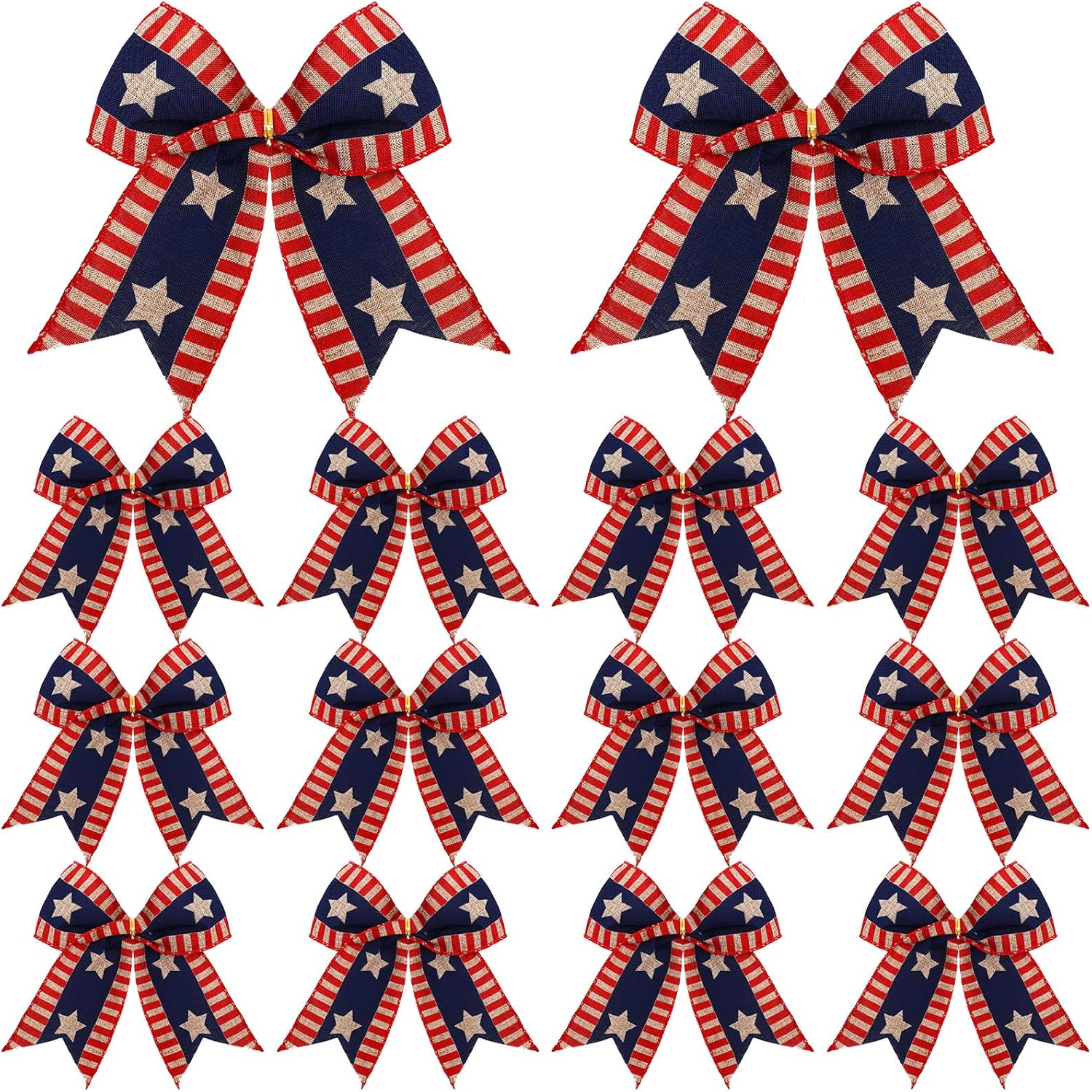 Regine Switzerland 12 Pcs 4th of July Bows - 6 Inch Patriotic Burlap Decor for Independence Day | Red, White, Blue