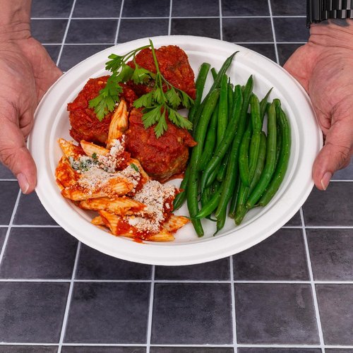 Compostable Bagasse Food Containers - 9" Disposable Paper Plates | Microwave Safe for Parties - 125 Pack