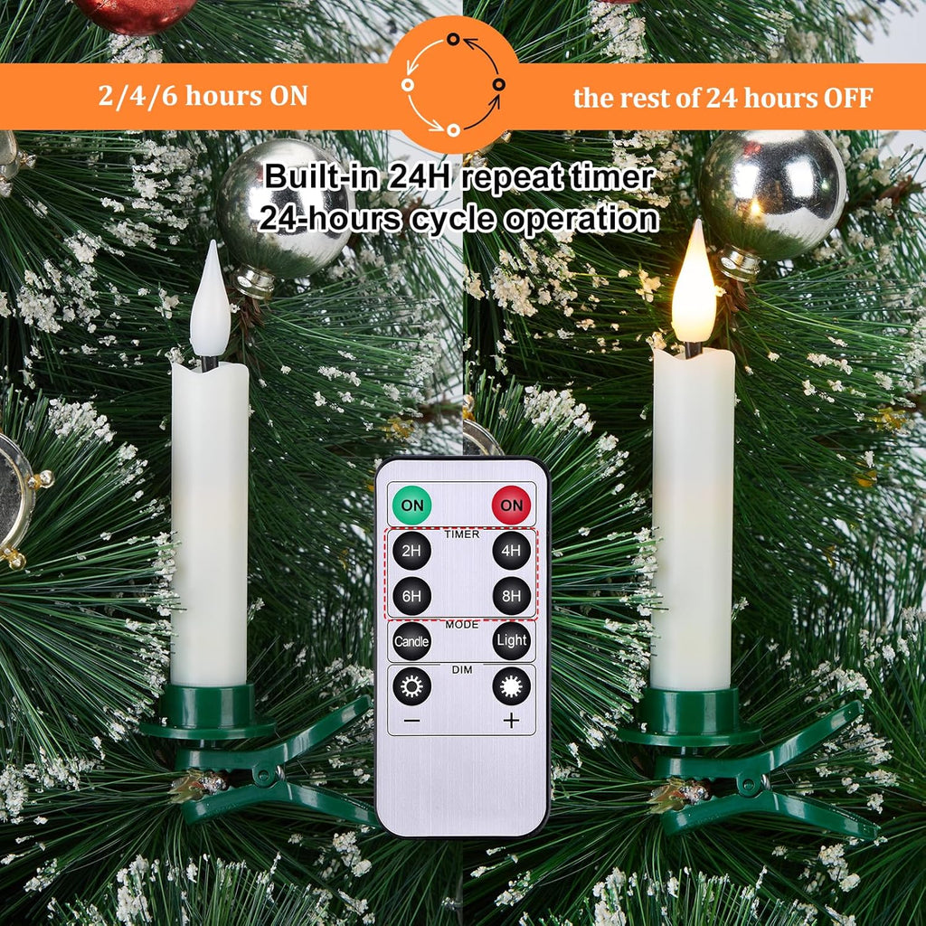 Skiennix 12-Pcs LED Taper Candles Set - Flameless 3D Wick Ivory Design with Remote Timer | Warm White Light
