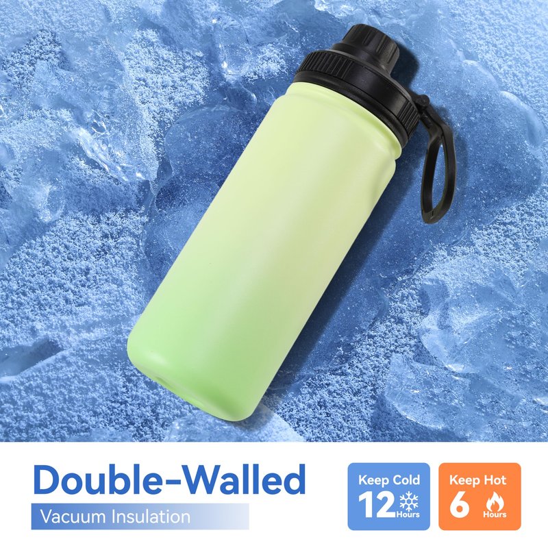 DOMICARE 16 oz Water Bottle Stainless Steel Double Wall Vacuum Insulated Water Bottle with Straw lids & Spout Lid, Leakproof