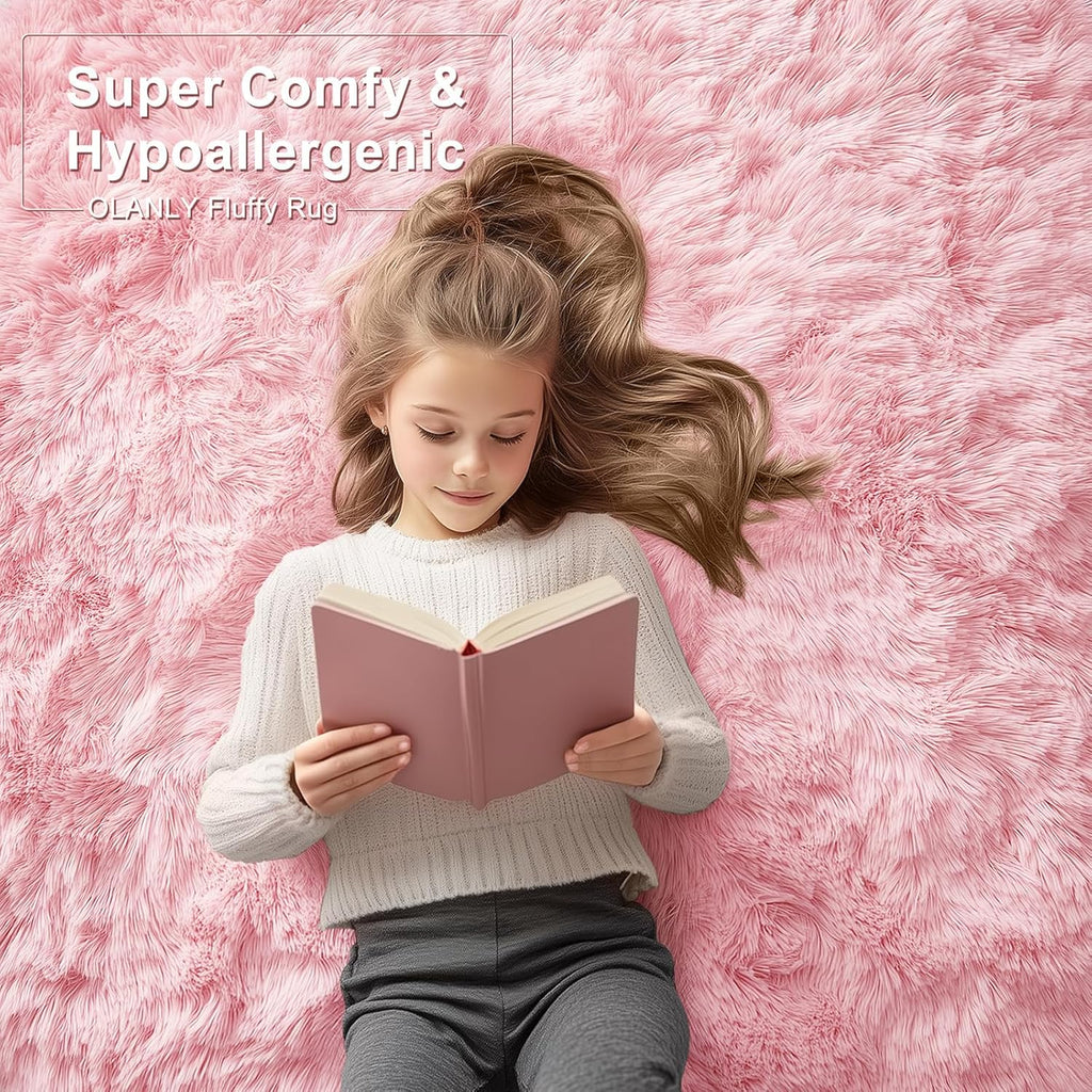 OLANLY 2x8 Soft Fluffy Machine Washable Runner Rug - Perfect for Hallways & Bedrooms | Pink Shaggy Design