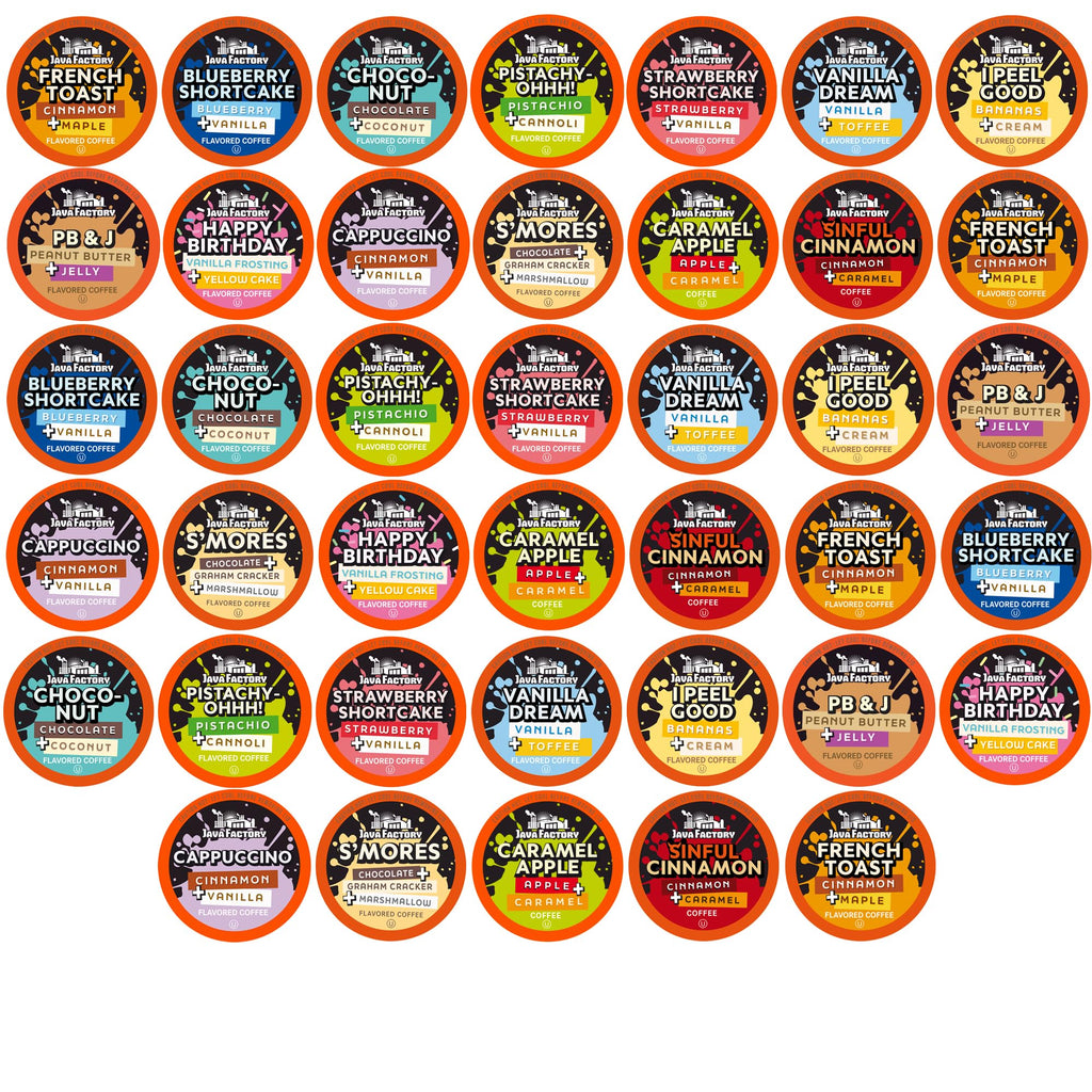 Java Factory Flavored Coffee Pods, Assorted Sampler, Variety Pack, Compatible with K Cup Brewers Including 2.0, 40 Count