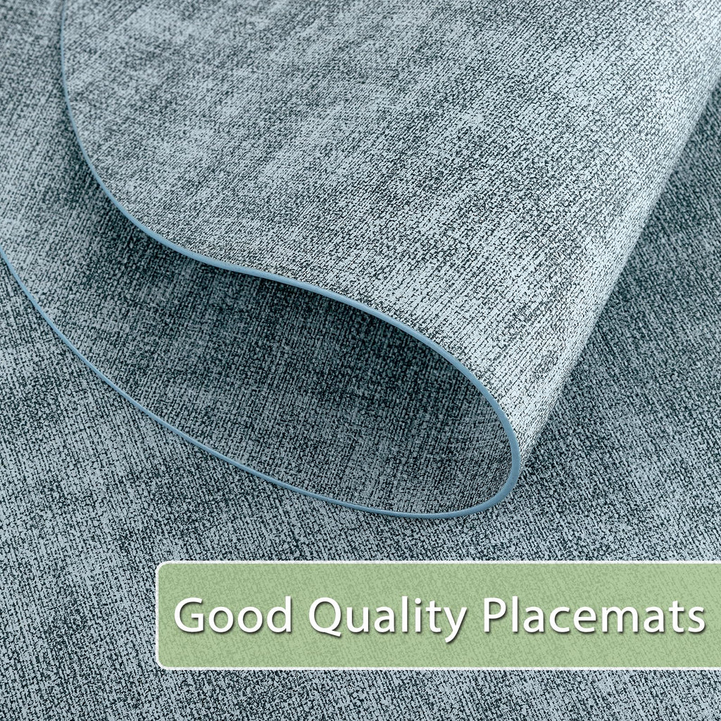 BARTHKIT Placemats Set of 12 Washable, Heat Resistant Table Placemats Wipeable Faux Leather Oval Place Mats Non Slip, Waterproof Oval Table Mats for Indoor Outdoor, Light Blue