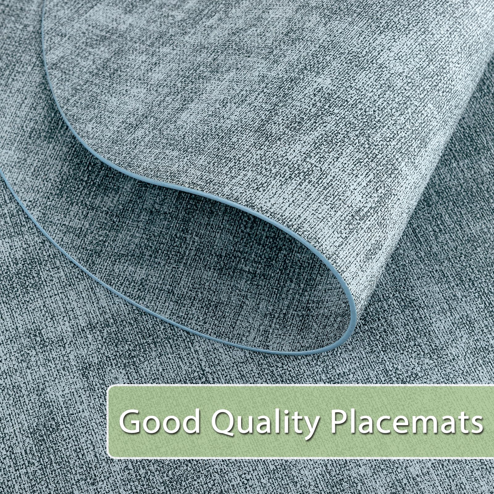 BARTHKIT Placemats Set of 12 Washable, Heat Resistant Table Placemats Wipeable Faux Leather Oval Place Mats Non Slip, Waterproof Oval Table Mats for Indoor Outdoor, Light Blue