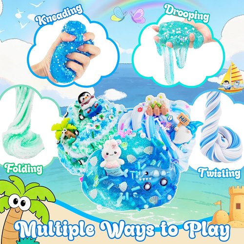 LAWOHO Blue Ocean Slime Kit - 6 Pack Clear Butter Cloud Slime for Kids Ages 8-12 | Perfect Party Favors & Gifts