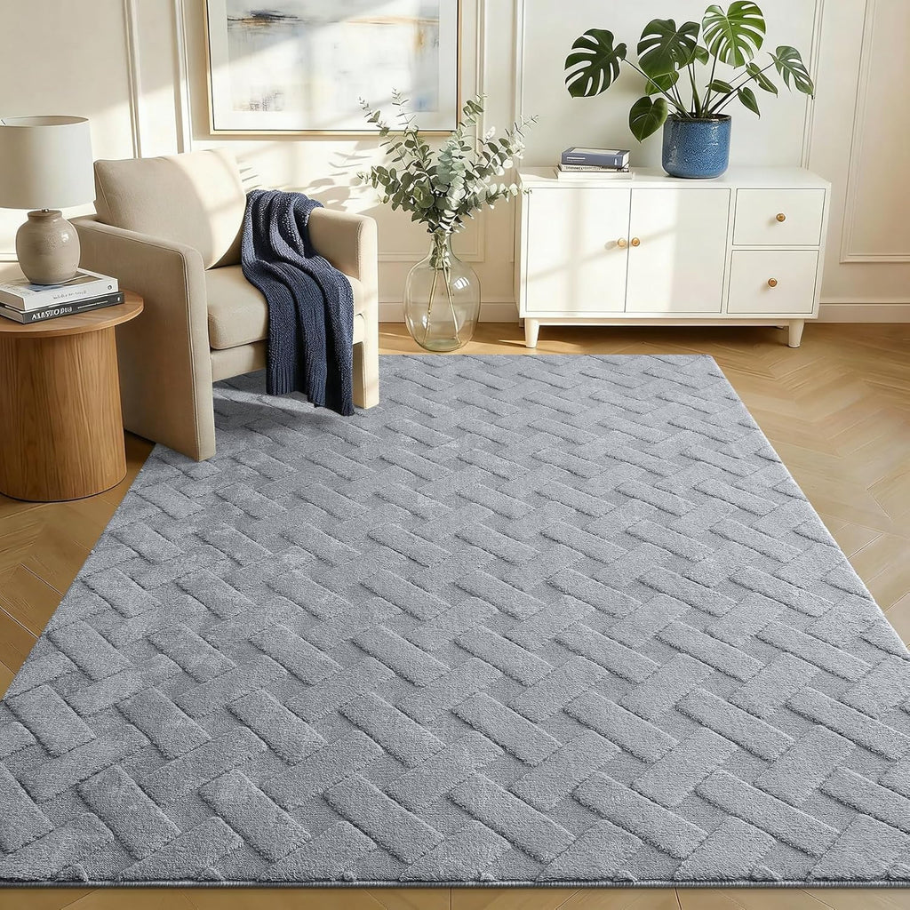 OLANLY Area Rug - Soft Plush Carpet for Living Room & Bedroom | Easy Clean Geometric Shaggy 4x6 Grey
