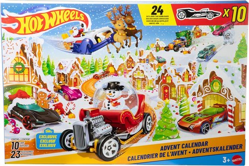 Hot Wheels Advent Calendar - 10 Toy Cars & Winter Accessories | 1:64 Scale Vehicles & Clips