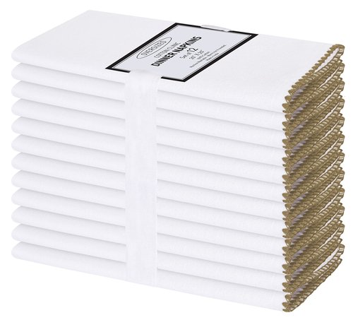 Cotton Clinic Cloth Napkins with Trim - Everyday Use Table Dinner Napkins - Soft Durable Washable - Ideal for Dinner Party Wedding Christmas Easter - Set of 12-20x20 inches Beige White Napkins