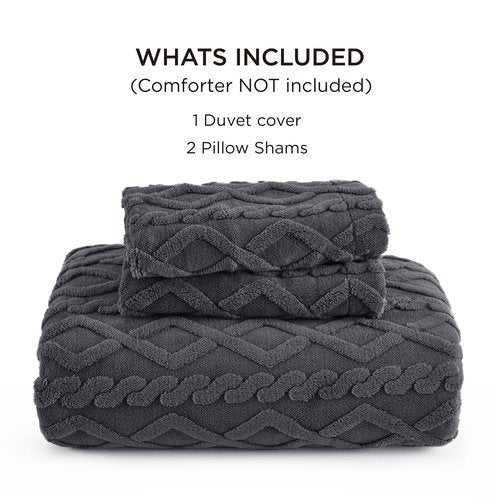 Bedsure Fluffy Flannel Duvet Cover Set - Faux Fur Comforter Cover Queen Size, Dark Grey Warm Plush Bedding for Winter, 3-Piece Set with Zipper Closure (90"x90") and 2 Pillow Shams