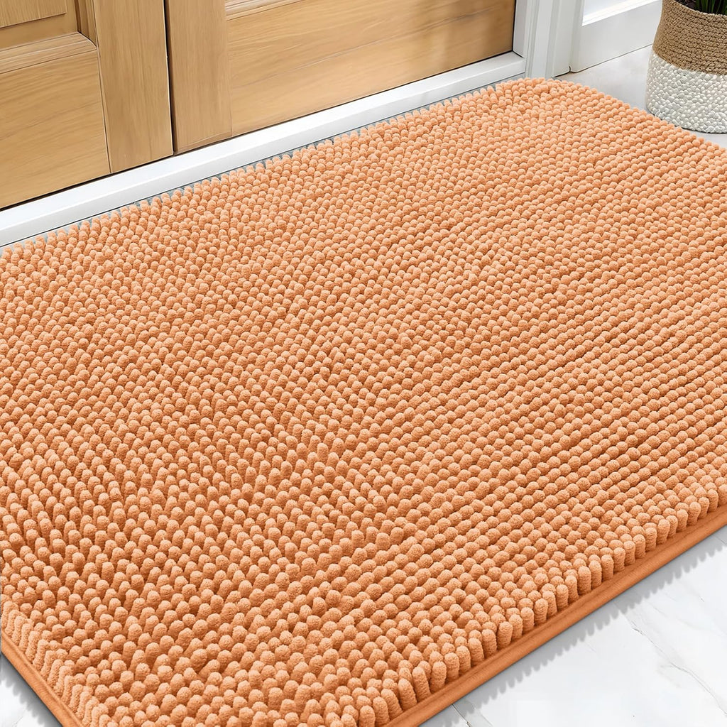 OLANLY Dog Door Mat - Absorbent Non-Slip Chenille Mat for Muddy Paws | 32x20 Inches, Quick Dry, Orange