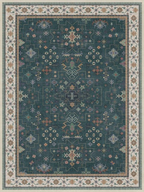 Hazo Haus Vintage Dark Green 6x8 Dining Room Rug - Washable Floral Low Pile Area Rug
