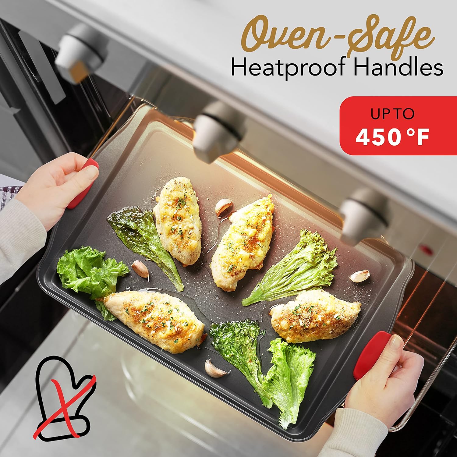 Steel Baking Sheet Set by [Brand Name] - 3-Piece Nonstick Cookie Sheets with Silicone Handles | BPA-Free, Durable Oven Pans - Black