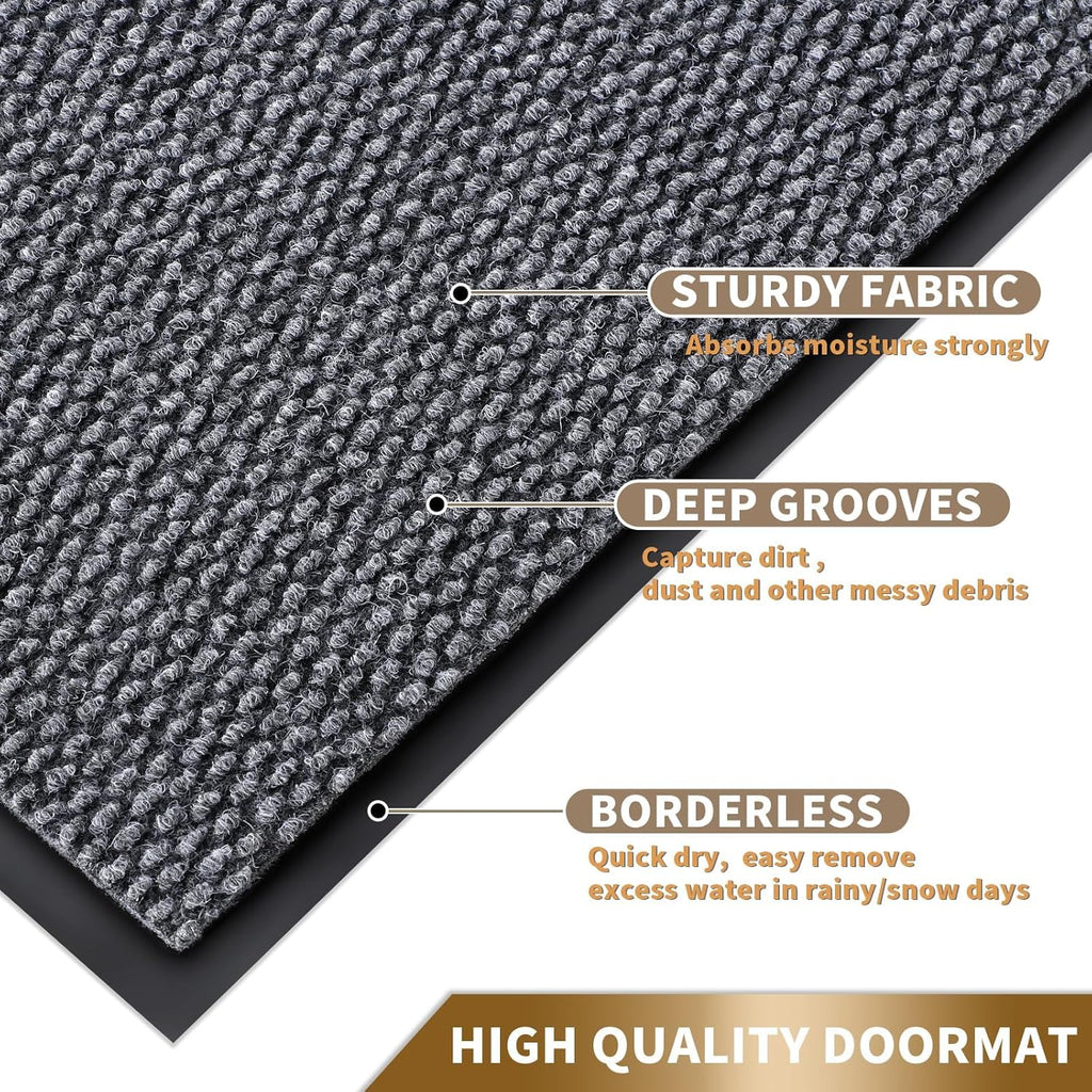 Yimobra Outdoor Indoor Doormat - 100% Waterproof, Stain & Fade Resistant | 36 x 17 Inches, Gray & White