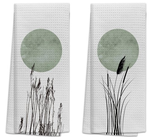 TNUW Boho Sage Green Moon Kitchen Towels 16x24In Set of 2, Bohemian Dish Towels, Sage Green Decorative Hand Towels for Boho Bathroom, Abstract Painting Hand Tea Towels for Boho Kitchen Bathroom Decor