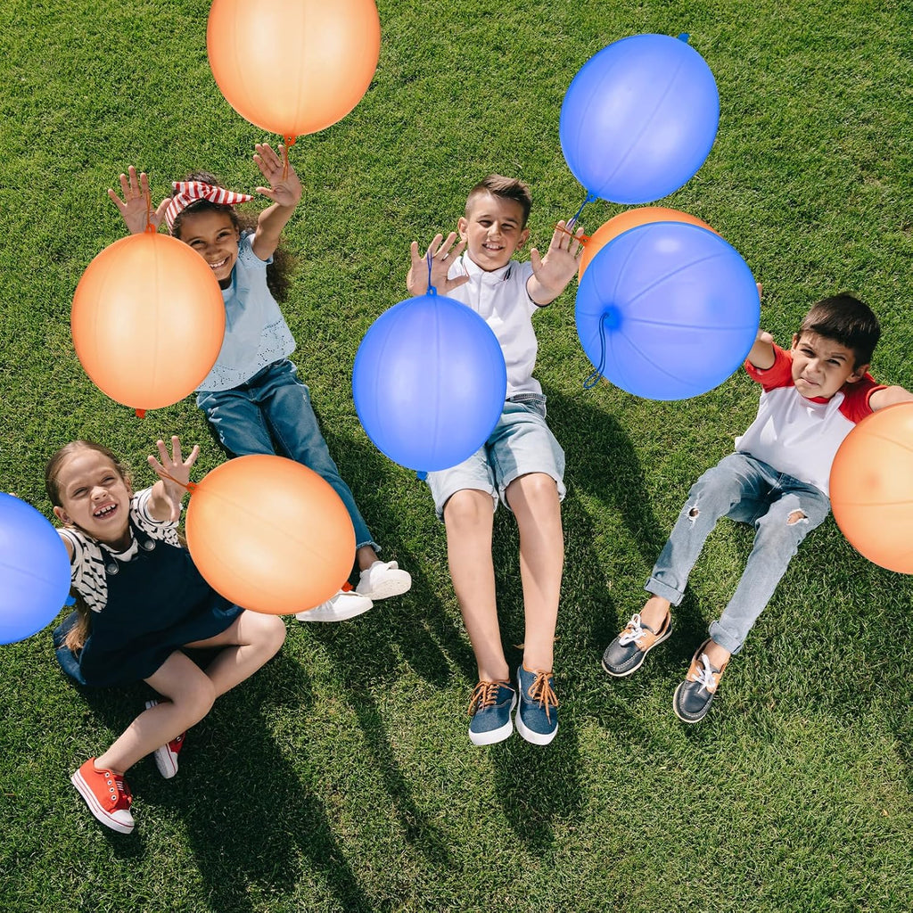 Soulchen Punch Balloons - 24 Pcs Blue & Orange Party Favors for Kids' Birthday Celebrations | Thickened Design with Rubber Band Handle
