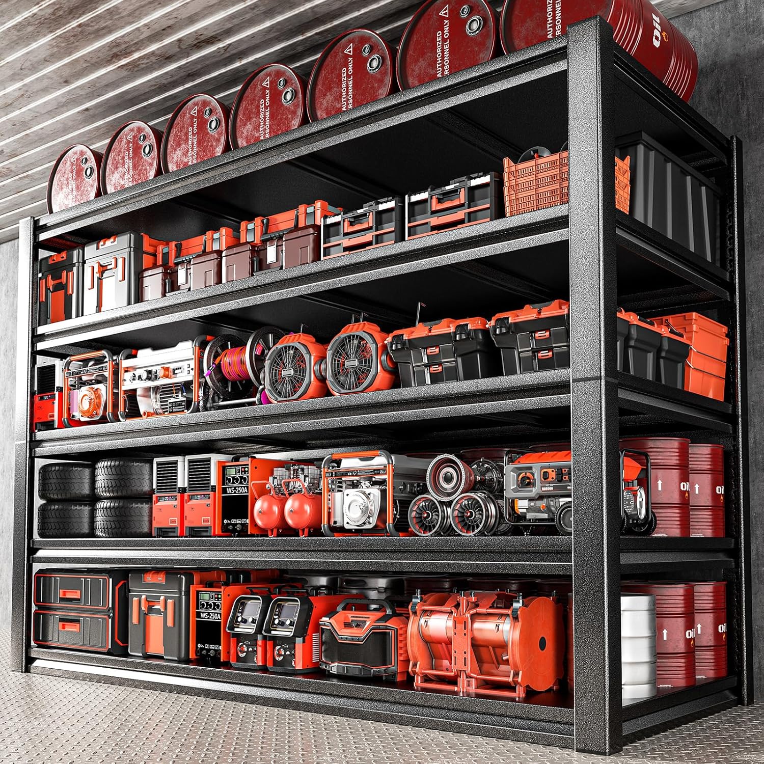 POKIPO Heavy Duty Garage Shelving - 72"H x 47.2"W x 23.6"D | 5-Tier Adjustable Metal Storage Rack, 3500LBS Capacity