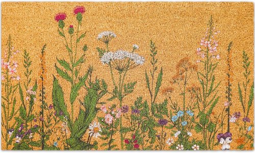 FYSUIMU Vintage Wildflower Coir Doormat - Non-Slip Retro Floral Welcome Mat | 16.5 x 29 Inch