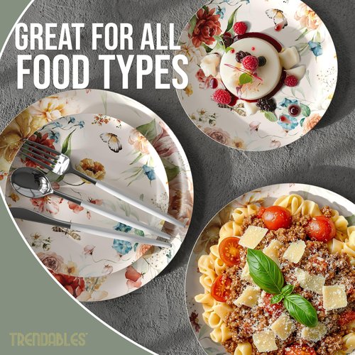 Trendables Floral Paper Plates 8.5 Inch & 10.5 Inch 80 Pcs Dinner Plate Set Fancy Disposable Plates for Party for 40 Guests 40 X 8 & 40 X 10 Large & Small Paper Plate Set for Parties Aviv