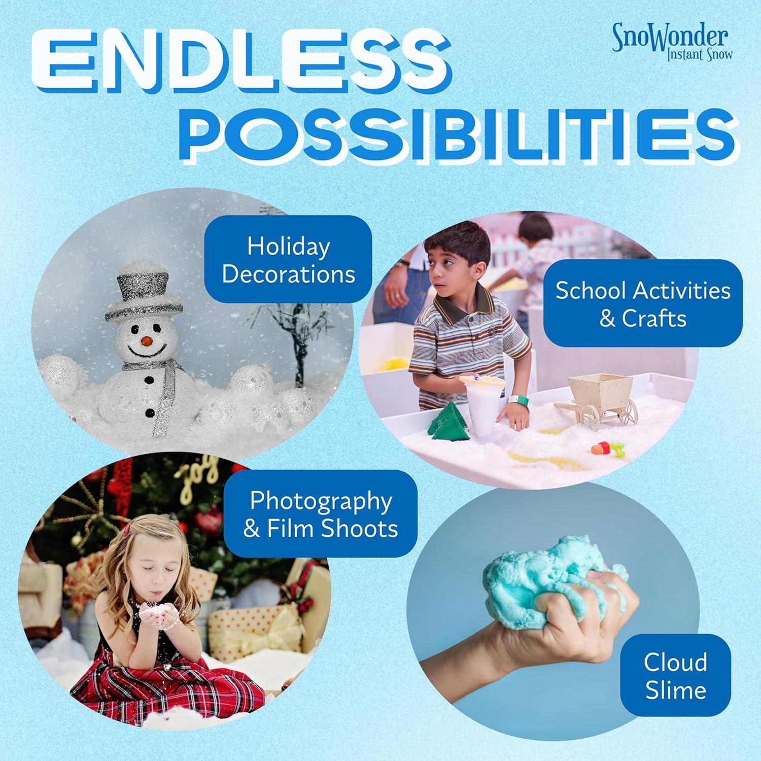 SNOWONDER Instant Fake Snow - Perfect for Cloud Slime | Mix Makes 1 Gallon of Artificial Snow