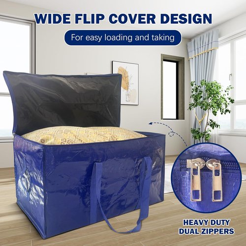 8 Pack Extra Heavy Duty Moving Bags by [Brand Name] - Strong Zipper & Handles | 24 Gallon Dark Blue Storage Totes