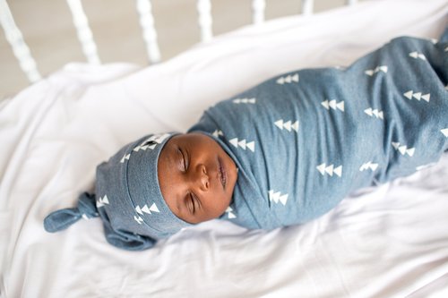 Copper Pearl Large Premium Knit Baby Swaddle Receiving Blanket Navy and White Triangles North