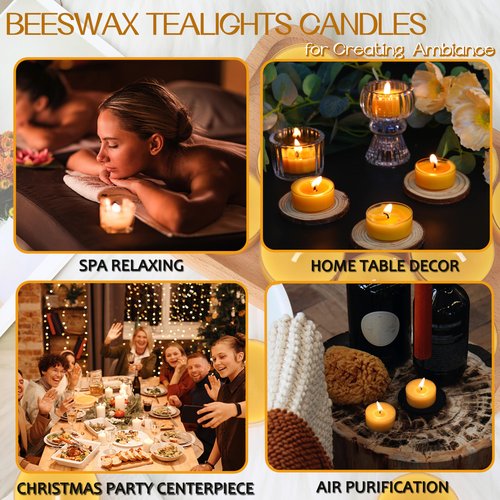 150Pcs Beeswax Tealight Candles, 100% Pure Beeswax Tea Candles | 4-Hour Extended Burn Time | Natural Bees Wax Tea Light Candle in Clear Cup, Perfect for Home Deco,Air Purification