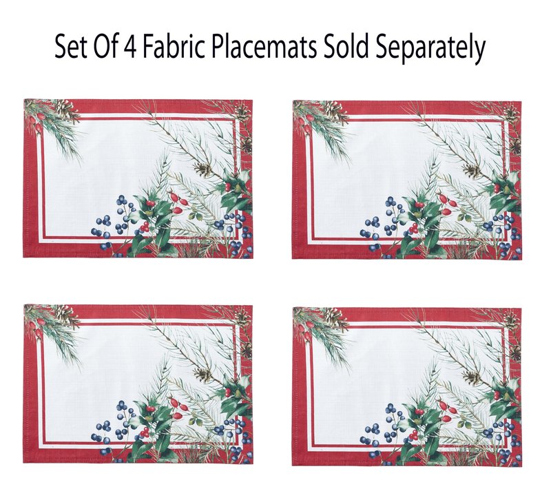 Home Bargains Plus Pine Berry Provence Christmas Fabric Tablecloth, 70 Inch Round, Holiday Pine Needles and Berries, French Country Winter Dining Table Cover