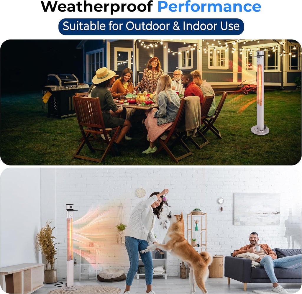 SereneLife Infrared Patio Heater - 1500W Electric Indoor/Outdoor Heater with Remote Control | Portable Silver Design for Restaurants, Patios, Garages, and Decks