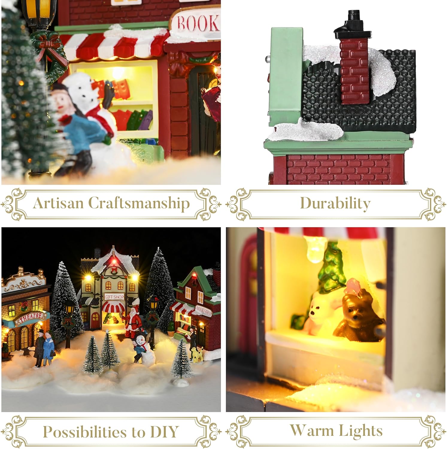Valery Madelyn Pre-Lit Christmas Village Set - Battery Operated Holiday Figurines | 17-Piece Tabletop Decor