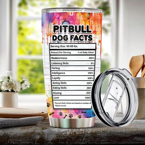WONWIX Gifts for Pitbull Lovers 20 Oz Stainless Steel Tumbler Travel Coffee Mug Gift Ideas for Pitbulls Dog Lovers Owners Funny Facts Water Bottle