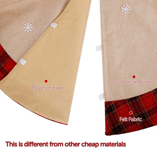 Juegoal 32-Inch Christmas Tree Skirt - Soft Red & Black Plaid Design with Gnome Sledding Decor