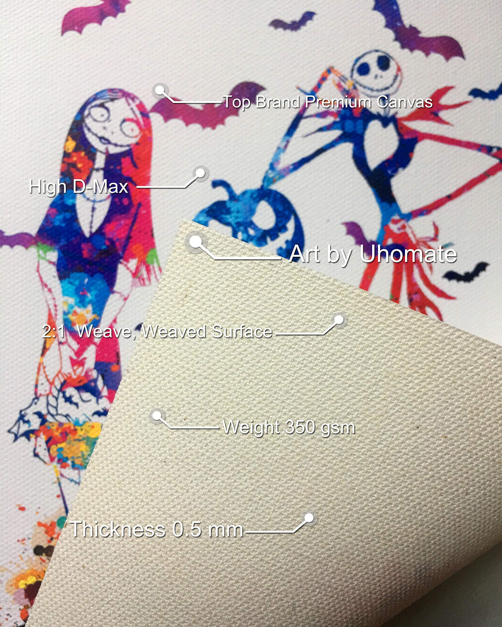 Uhomate 4 pcs Set Jack Sally Nightmare Before Christmas Abstract Art Home Canvas Wall Art Inspirational Quotes Wall Decor for Living Room for Bedroom M032 (13X19)