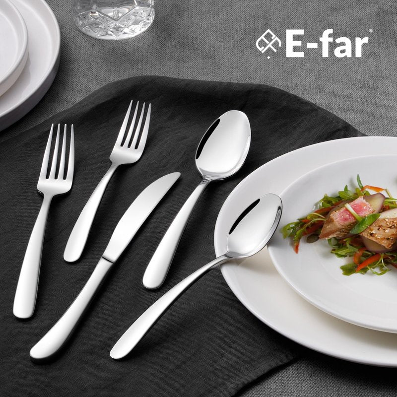 E-far Heavy Duty Silverware Set for 4, 20-Piece Stainless Steel Flatware Cutlery Set, Heavy Weight Metal Tableware Eating Utensils for Home Restaurant Weddings, Mirror Polished & Dishwasher Safe