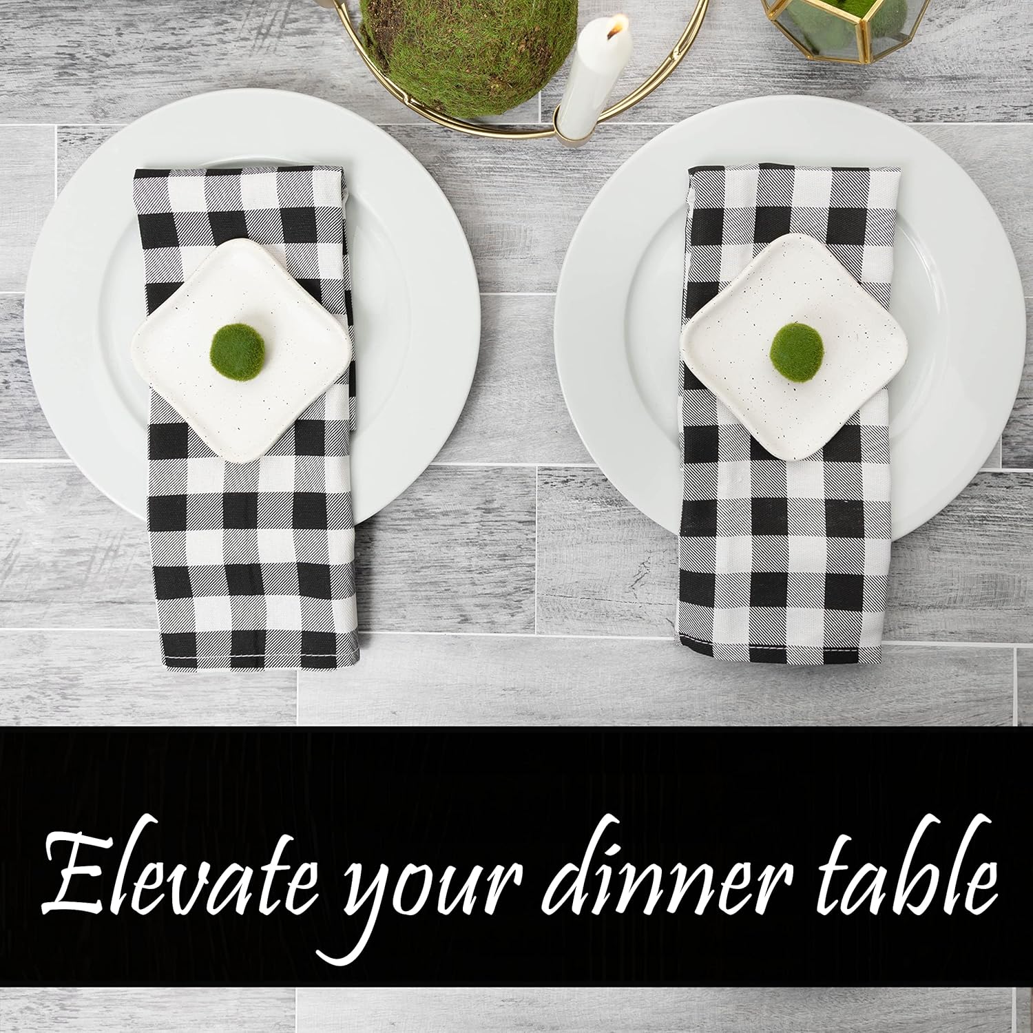 PERLLI Kitchen Cloth Napkins - 12 Pack 18x18 Inches | 100% Cotton Black and White Plaid Design, Washable & Reusable for Elegant Table Settings