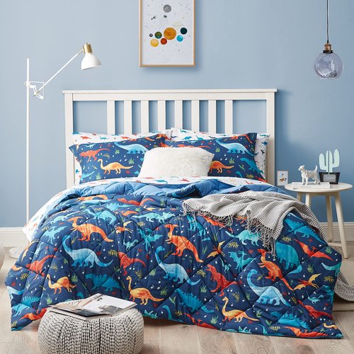 UMCHORD Dinosaur Kids Bedding Set for Boys, 5 Pieces Twin Size Comforter Set with Sheets, Super Soft Lightweight Bed in a Bag, Durable Children Bed Set