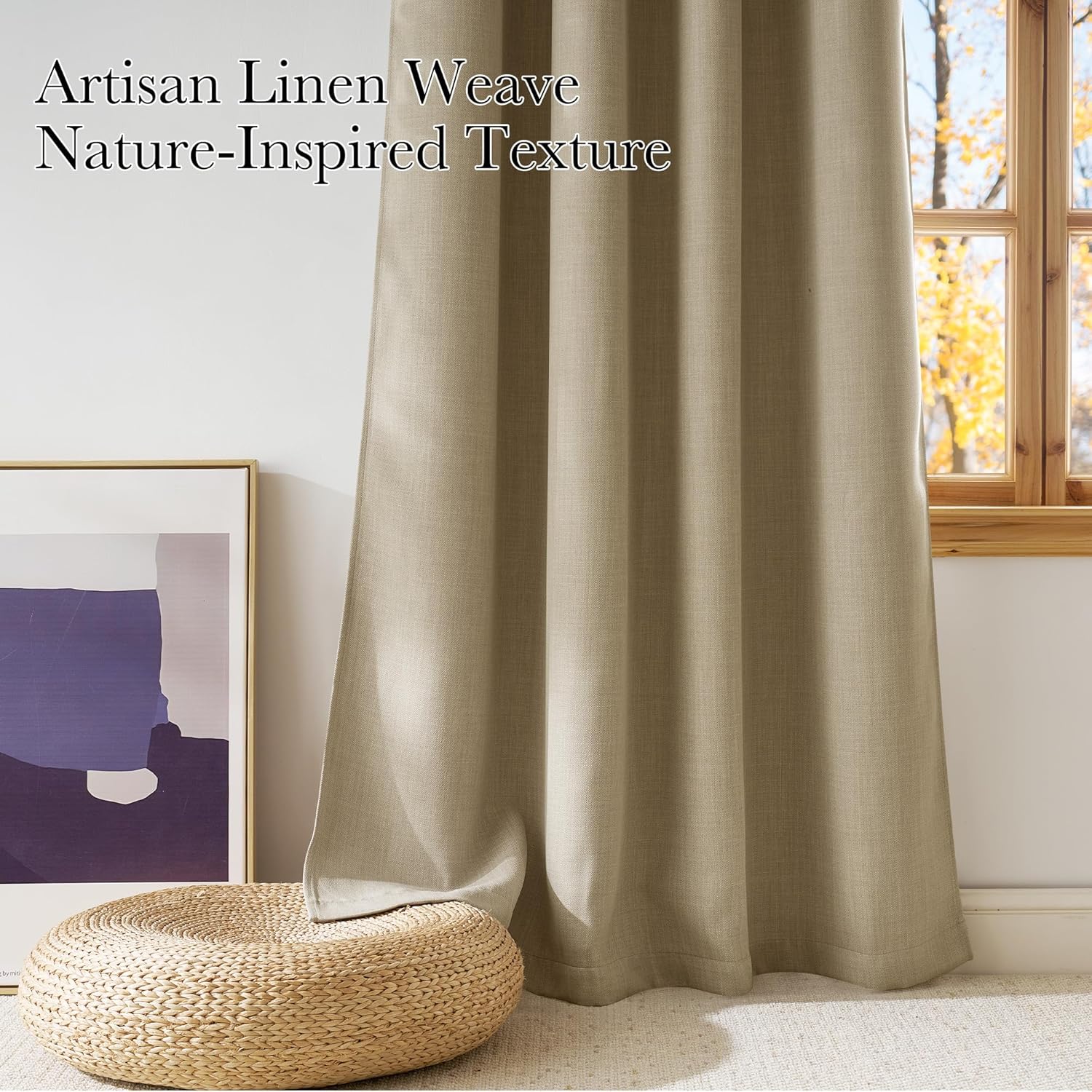NICETOWN Blackout Curtains - Short Faux Linen Oatmeal Privacy Panels for Kitchen | 63 Inches, 2 Panels