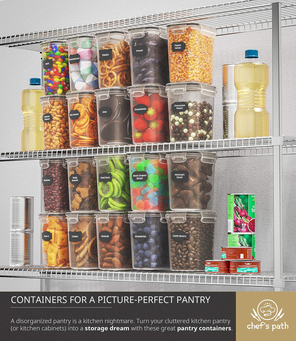Chef's Path Airtight Food Storage Containers for Pantry & Kitchen Organization (12 PC Set) - BPA Free Bulk Canisters for Baking, Sugar, Flour & Supplies - Baking Storage Containers