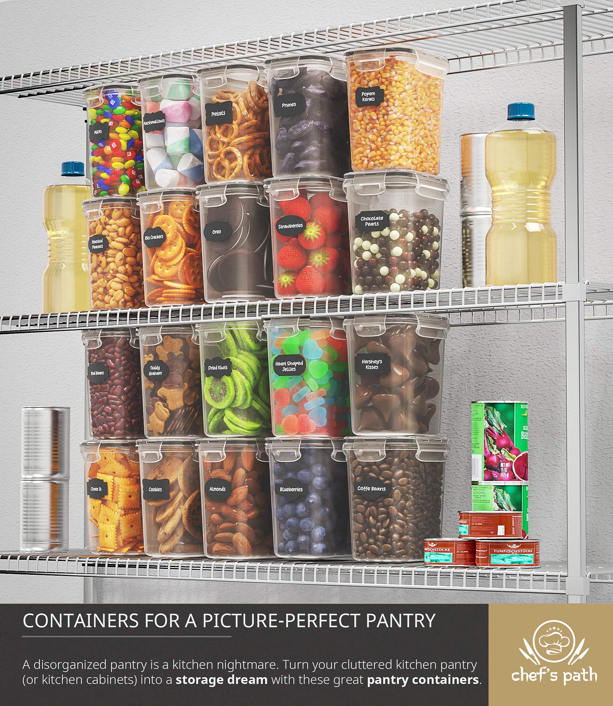 Chef's Path Airtight Food Storage Containers for Pantry & Kitchen Organization (12 PC Set) - BPA Free Bulk Canisters for Baking, Sugar, Flour & Supplies - Baking Storage Containers