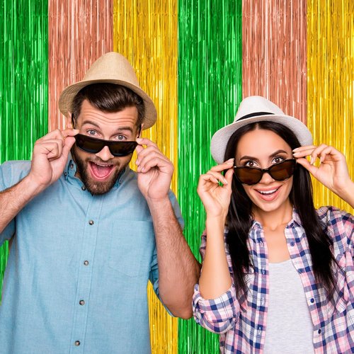 Hawaiian Party Decorations by [Brand Name] - 4 Pack Tinsel Backdrop | 3.28 FT x 7.05 FT Metallic Foil Curtains