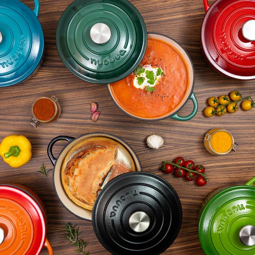 Cast Iron Dutch Oven with Lid – Non-Stick Ovenproof Enamelled Casserole Pot – Sturdy Dutch Oven Cookware – Blue, 7.3-Quart, 30cm – by Nuovva