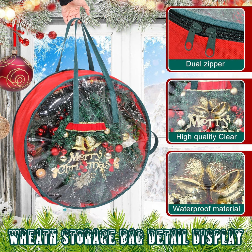 Shappy Wreath Storage Bag - 12 Pcs Clear Container with Window & Handle for 24-Inch Holiday Wreaths