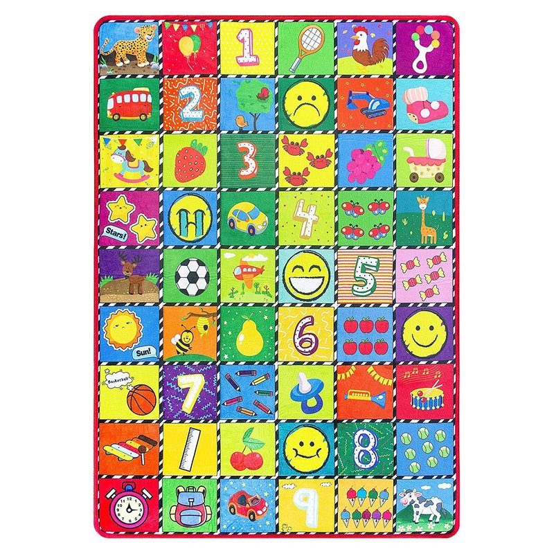 teytoy Baby Rug for Crawling - How Many are There? Kids Area Rugs Educational Play Mat for Room Decor, Count Game, Learn Animals, Expressions, Family Beach Carpet Outdoor Indoor Gift 3.4' x 5'
