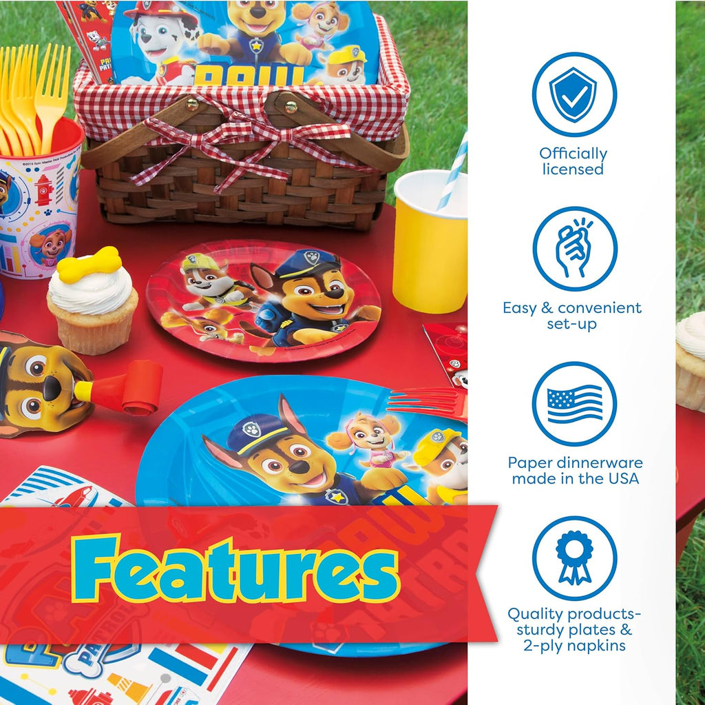 Paw Patrol Birthday Decorations - Complete Party Supplies Kit for 16 Guests with Plates, Napkins, and Favors