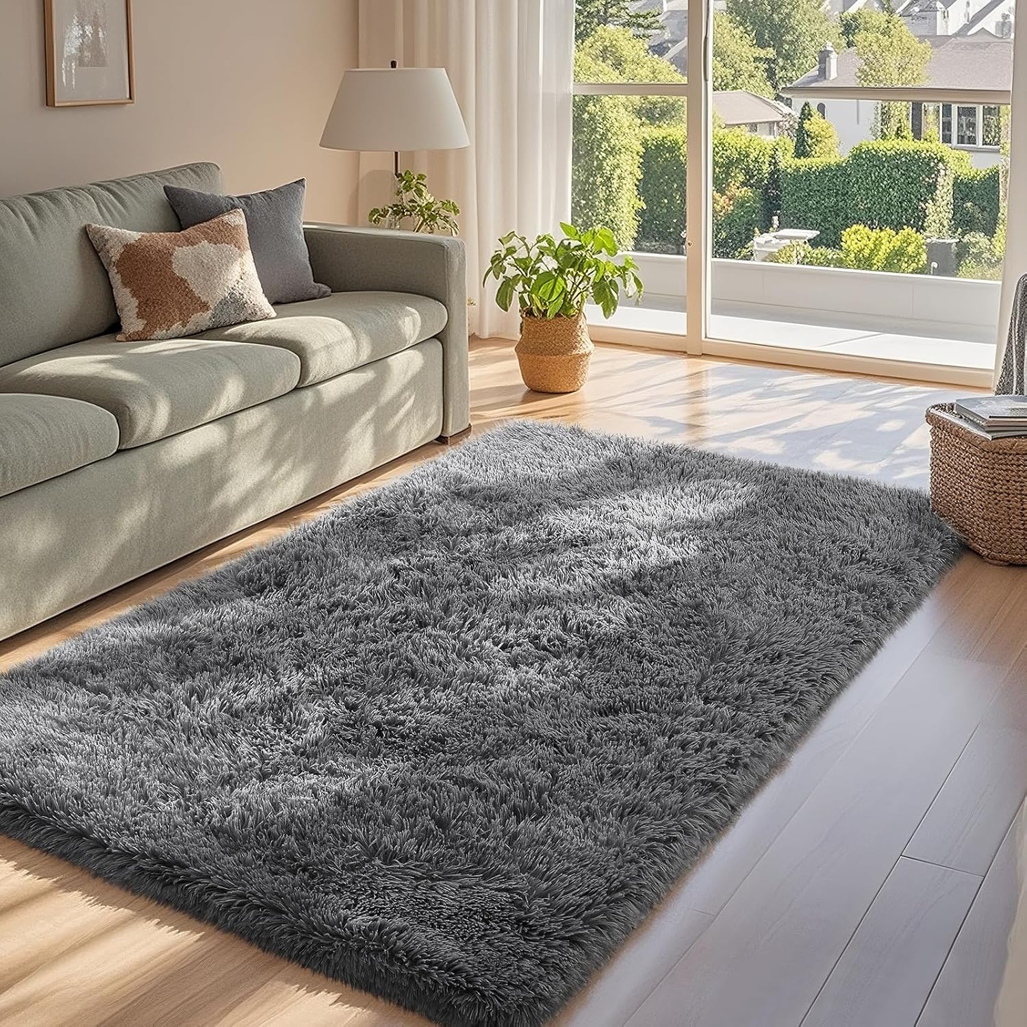 Ophanie 3x5 Non-Slip Area Rug - Fluffy Grey Carpet for Dorm Room & Bedroom Decor
