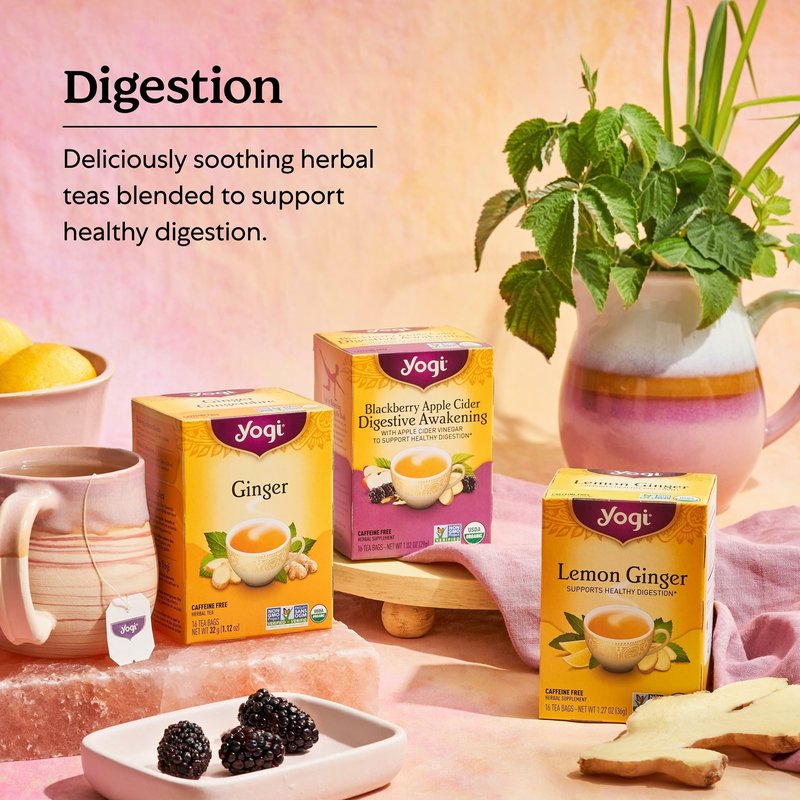 Yogi Sweet Strawberry Digestive Support Herbal Tea, Caffeine-Free, Vegan Friendly, Kosher, USDA Certified Organic, Non-GMO, 16 Tea Bags (Pack of 6)