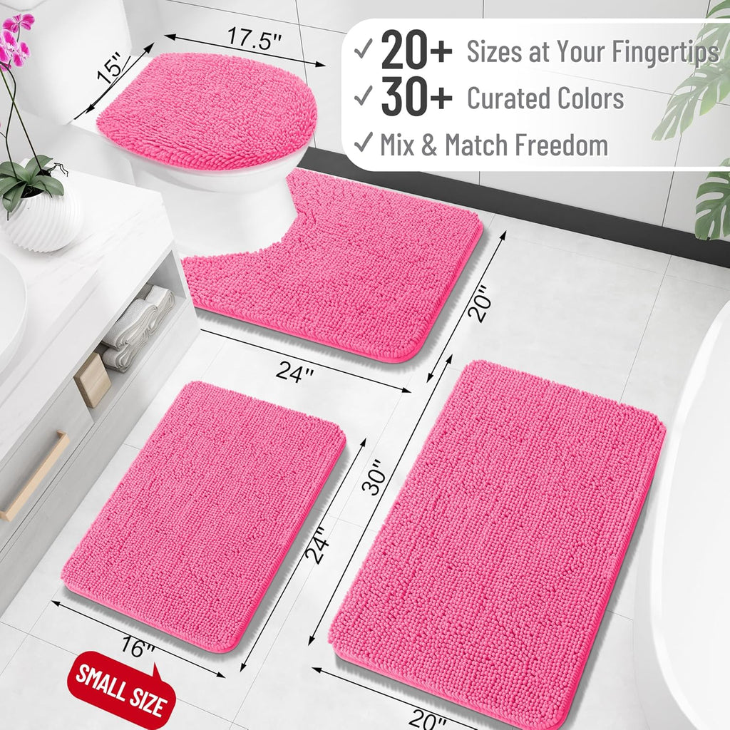 OLANLY Large Bath Rugs - Extra Soft Chenille with Rubber Backing | Quick Dry, Machine Washable, Hot Pink 47x32